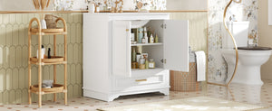 English Elm 30" Elegant Bathroom Vanity with Ceramic Sink, French-Inspired Compact Cabinet with Drawer & Shelf White N710P317676K