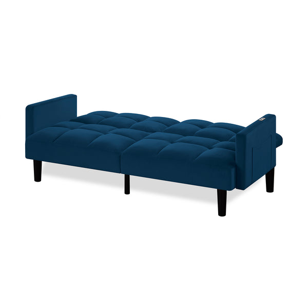 English Elm Velvet Convertible Futon Sofa Bed with Adjustable Back, Plush 9" Cushion, Eucalyptus Frame for Apartments Navy Blue W1413P332829