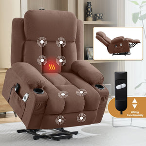 English Elm Power Lift Fabric Recliner with Heat Massage Usb Port and Remote for Seniors W1521P458854