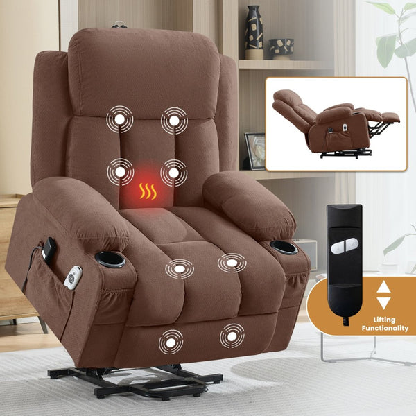 English Elm Power Lift Fabric Recliner with Heat Massage Usb Port and Remote for Seniors W1521P458854