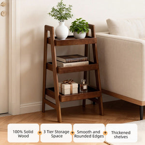 English Elm 100% Solid Wood Three Tier Ladder Shelf Freestanding Bookcase for Bedroom or Office W3204P445671