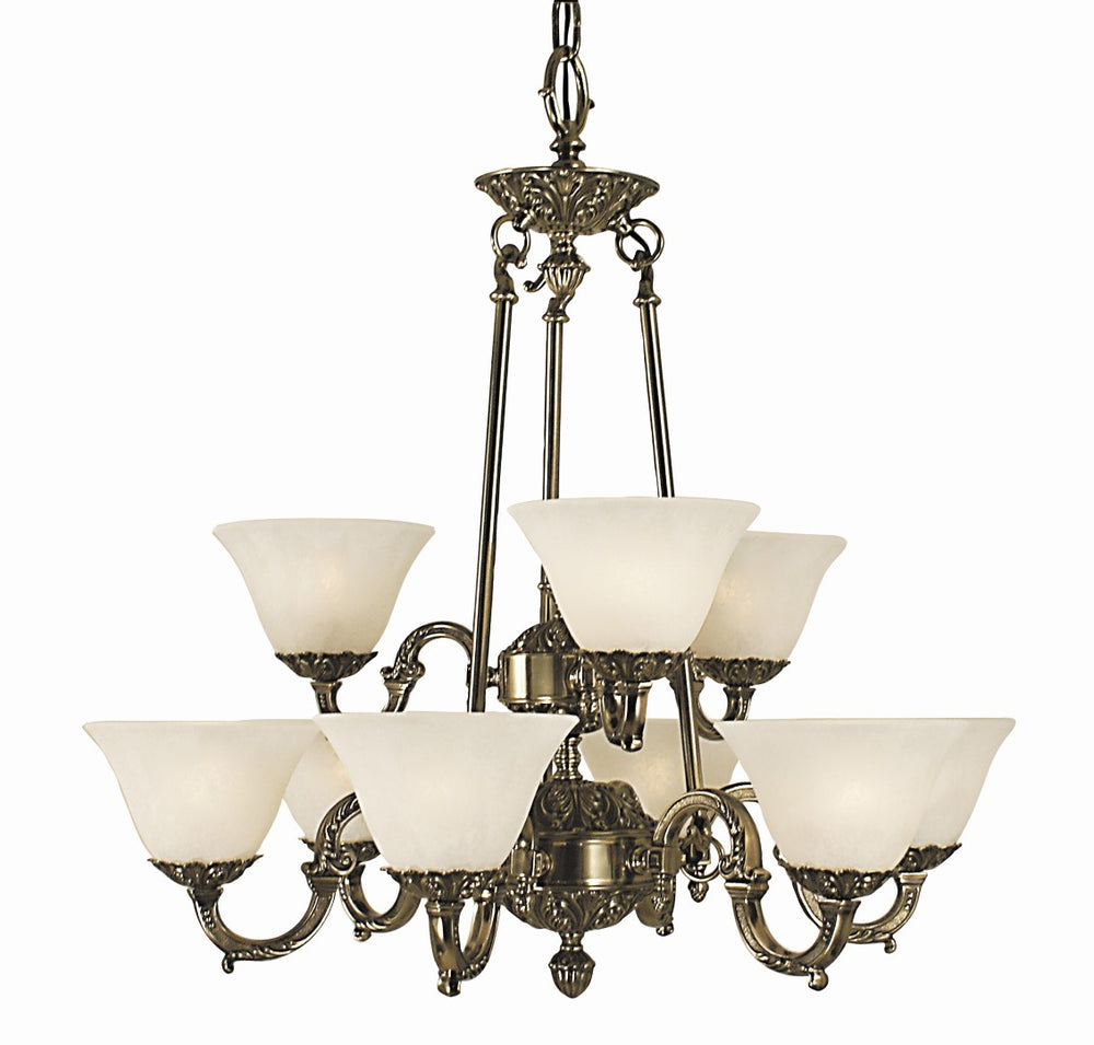 Framburg 9-light Elegant Napoleonic Chandelier - Italian Brass Design, Timeless Empire Influence, Usa Made French Brass With White Marble Glass Shade Metal 7889 Fb/Wh