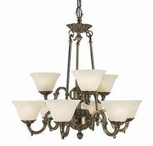 Framburg 9-light Elegant Napoleonic Chandelier - Italian Brass Design, Timeless Empire Influence, Usa Made French Brass With White Marble Glass Shade Metal 7889 Fb/Wh