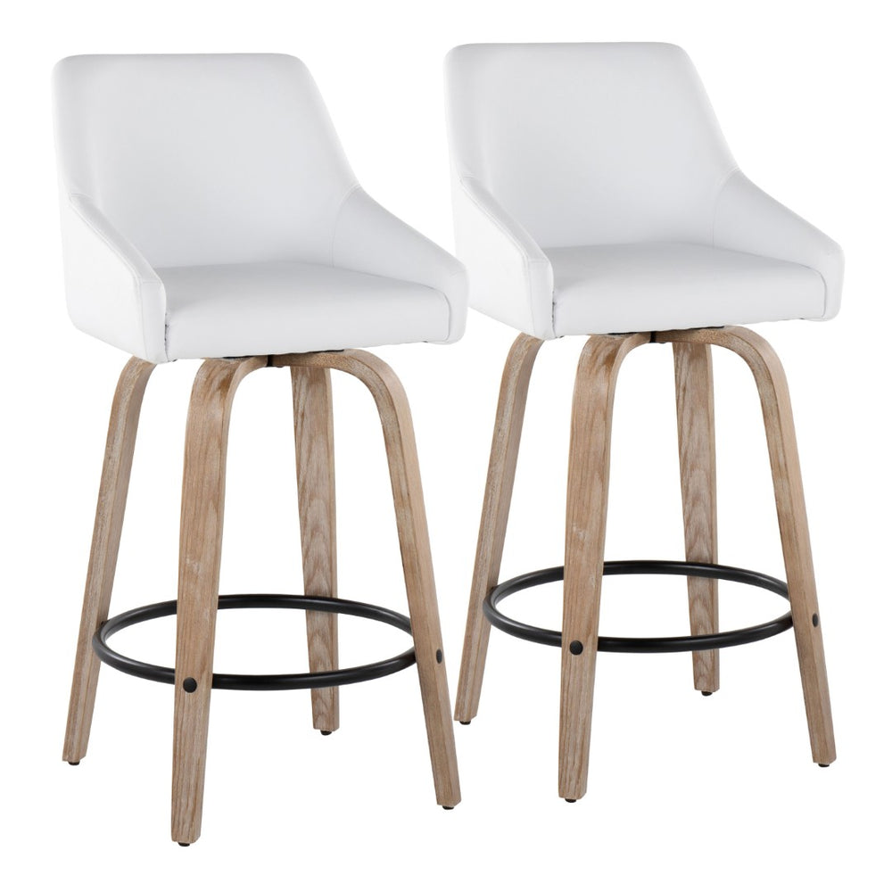 English Elm 26" Swivel Counter Stools Set of 2 Faux Leather Gold Accents Whitewashed Wood B202S01836
