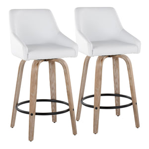 English Elm 26" Swivel Counter Stools Set of 2 Faux Leather Gold Accents Whitewashed Wood B202S01836