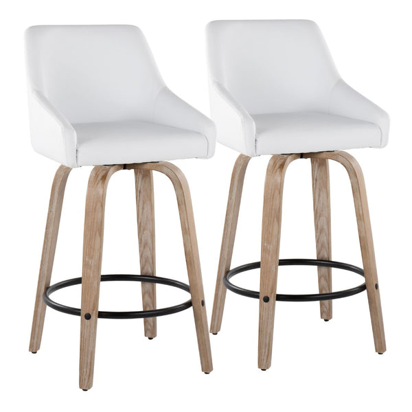 English Elm 26" Swivel Counter Stools Set of 2 Faux Leather Gold Accents Whitewashed Wood B202S01836