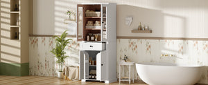 English Elm 67.2" Tall Bathroom Storage Cabinet with Tempered Glass Doors, Adjustable Shelves, Soft-Close Hinges and Anti-Tip Safety White N729P310006K