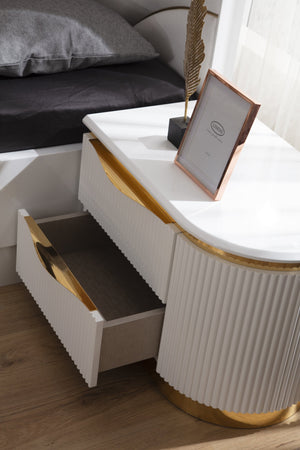 English Elm Laura Gold White 2-Drawer Left Nightstand with Solid Wood Frame, Elegant Gold Handles, Luxe Design B00955979