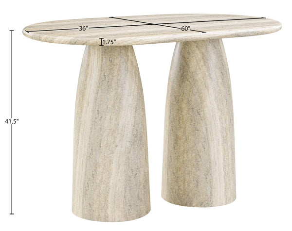 Meridian Furniture Cosenza Concrete Bar Height Table with Art Deco Stone Finish for Indoor Outdoor Entertaining Travertine 788Travertine-T60