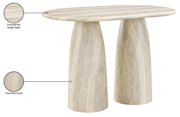 Meridian Furniture Cosenza Concrete Bar Height Table with Art Deco Stone Finish for Indoor Outdoor Entertaining Travertine 788Travertine-T60
