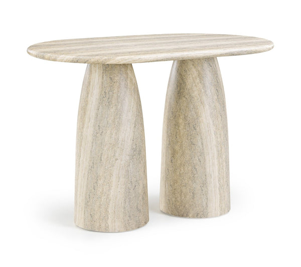 Meridian Furniture Cosenza Concrete Bar Height Table with Art Deco Stone Finish for Indoor Outdoor Entertaining Travertine 788Travertine-T60
