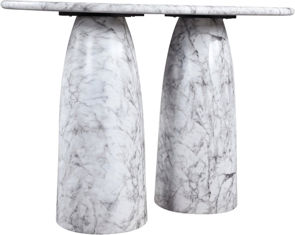 Meridian Furniture Cosenza Concrete Bar Height Table with Art Deco Stone Finish for Indoor Outdoor Entertaining White 788White-T60