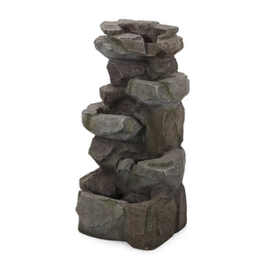 English Elm Christopher Knight Home® - APACHE 4 Tier Fountain Stone Gray - Faux Stone Waterfall with LED Lights, Weather-Resistant 34" 71794.00SGRY