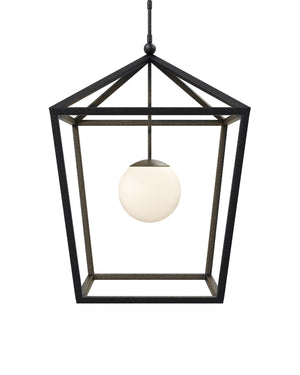Currey & Company Denison Black Outdoor Lantern - Elegant Wrought Iron Design With Soft Glow For Patios & Porches Black Wrought Iron ,Glass 9500-0024-currey-company