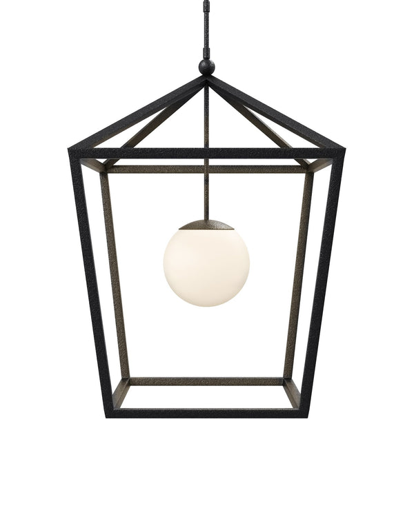 Currey & Company Denison Black Outdoor Lantern - Elegant Wrought Iron Design With Soft Glow For Patios & Porches Black Wrought Iron ,Glass 9500-0024-currey-company