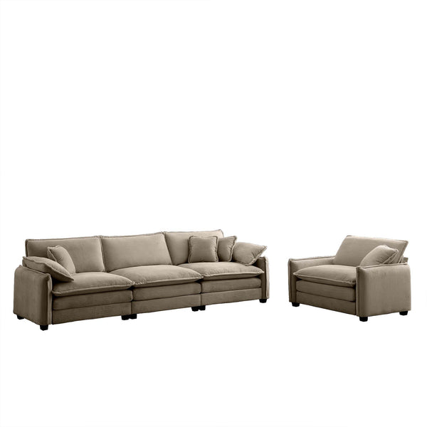 English Elm Mid-Century Modern Sofa Set: 3-Seater & Single Seat With Pillows, Plush Tan Corduroy For Comfort W714S00716
