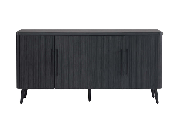 English Elm Jodie 65" Fluted Sideboard with Ribbed Doors, 8 Hidden Shelves, Soft-Close, Metal Legs, Modern Appeal Charcoal grey B365P397665