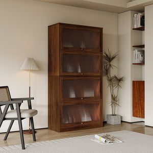 English Elm Bookcase Contemporary Glass Door Display Cabinet 4-Tier Dustproof Office Storage Shelves 31.5"L W331P195805