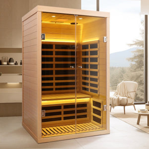 English Elm Single Person Infrared Sauna in Canadian Hemlock with Low Emf Carbon Heating Panels W1787S00016