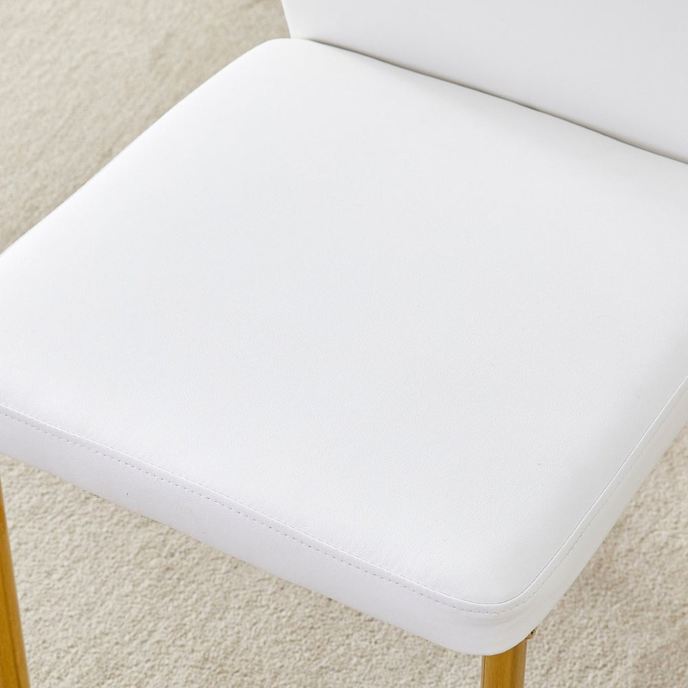 English Elm Table 39.7-Inch Modern Luxury Glass Dining Set With 6 White Pu Chairs & Gold Metal Legs For Elegance W1151S03982-GIGA