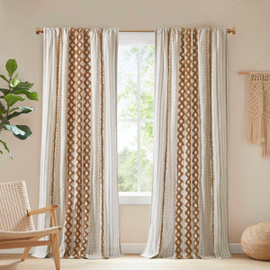 English Elm 1 Cotton Printed Window Panel Chenille Stripe Lined Bohemian Farmhouse Curtain B035P496604