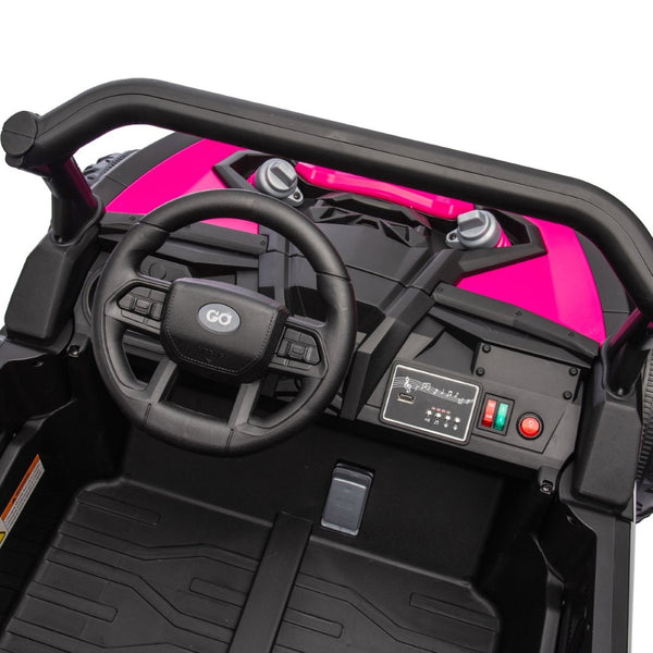 English Elm 24v Two Seat Kids Electric Utv with Parental Remote Suspension Off Road Ride On Pink W1578P184801
