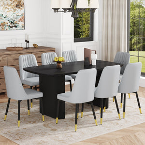 English Elm Table And Chair Set - 67" Black Wood Grain Mdf Dining Table With 8 Light Gray Pu Cushioned Chairs W1151S04173-GIGA