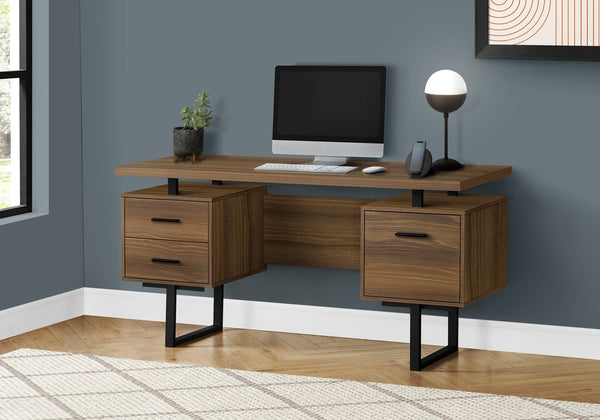 English Elm Computer Desk - Contemporary Walnut-Laminate Design, Reversible Setup, Ample Storage & Sturdy Base B2710P219859