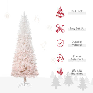 English Elm Homcom 7Ft Slim Pencil Fir Christmas Tree In Pink & White - Lifelike Pvc Branches & Sturdy Base W2225P229614