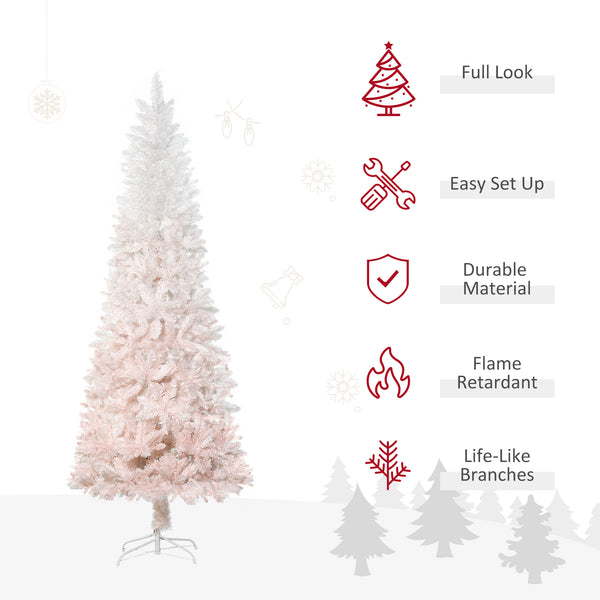 English Elm Homcom 7Ft Slim Pencil Fir Christmas Tree In Pink & White - Lifelike Pvc Branches & Sturdy Base W2225P229614