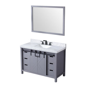 English Elm Dark Grey Bath Vanity Set With Carrara Marble Countertop, Matte Black Faucet & 44" Mirror Ensemble B2731S01278