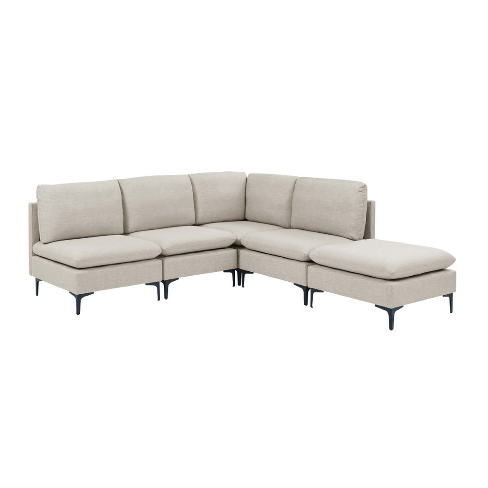 English Elm Linen Upholstered Sectional Sofa with Black Metal Legs Mid-century Modern Living Room Almond B2748S00098