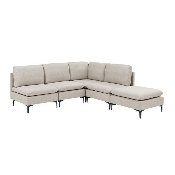 English Elm Linen Upholstered Sectional Sofa with Black Metal Legs Mid-century Modern Living Room Almond B2748S00098