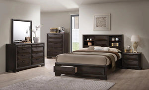 English Elm Contemporary Queen Storage Bed Bookcase Headboard Footboard Drawers Espresso Wood B2741S00895
