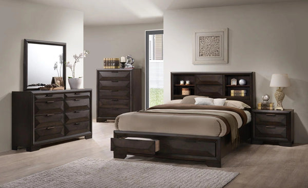English Elm Contemporary Queen Storage Bed Bookcase Headboard Footboard Drawers Espresso Wood B2741S00895