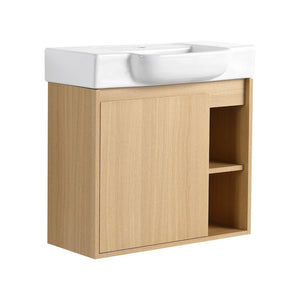 English Elm 24'' Floating Wall Mounted Bathroom Vanity with Ceramic Sink and Soft Close Cabinet Light Oak W999P426633