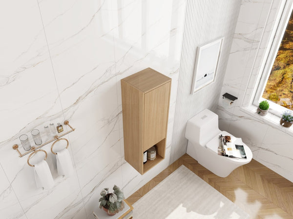English Elm 12 Inch Oak Wall Mounted Bathroom Cabinet Soft Close Door Engineered Wood Storage W1972P457938