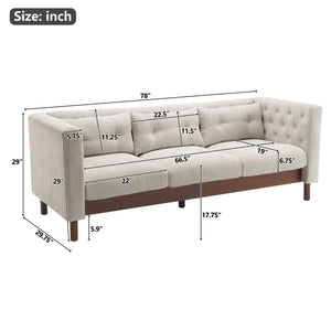 English Elm Christopher Knight Home® - 78" Upholstered Sofa with Tufted Linen-Like Fabric, Deep 19" Seat, Sturdy Rubber Wood Legs, 900lb Capacity Gray+Beige N763P243921A