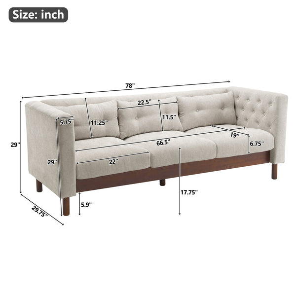 English Elm Christopher Knight Home® - 78" Upholstered Sofa with Tufted Linen-Like Fabric, Deep 19" Seat, Sturdy Rubber Wood Legs, 900lb Capacity Gray+Beige N763P243921A