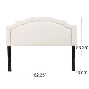 English Elm Christopher Knight Home® - Upholstered Modern Nailhead Headboard for Queen Beds with Black Iron Legs, Adjustable Height Elegance Ivory 58969.00IVY