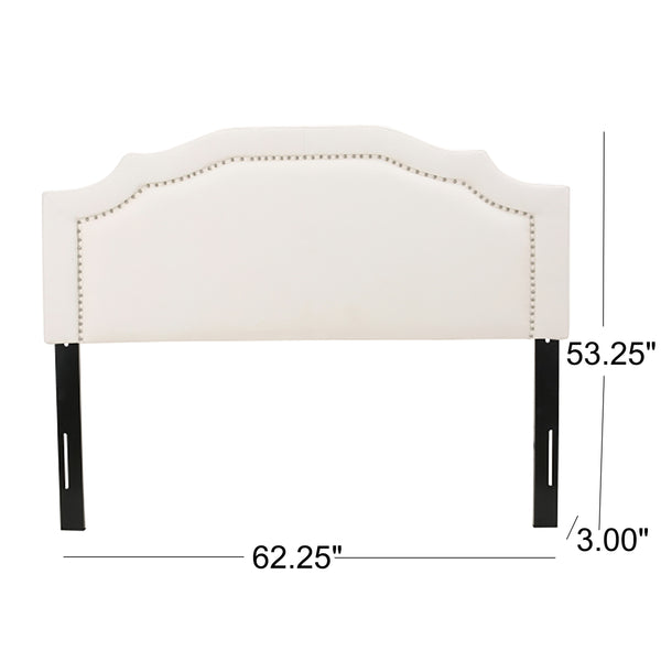 English Elm Christopher Knight Home® - Upholstered Modern Nailhead Headboard for Queen Beds with Black Iron Legs, Adjustable Height Elegance Ivory 58969.00IVY