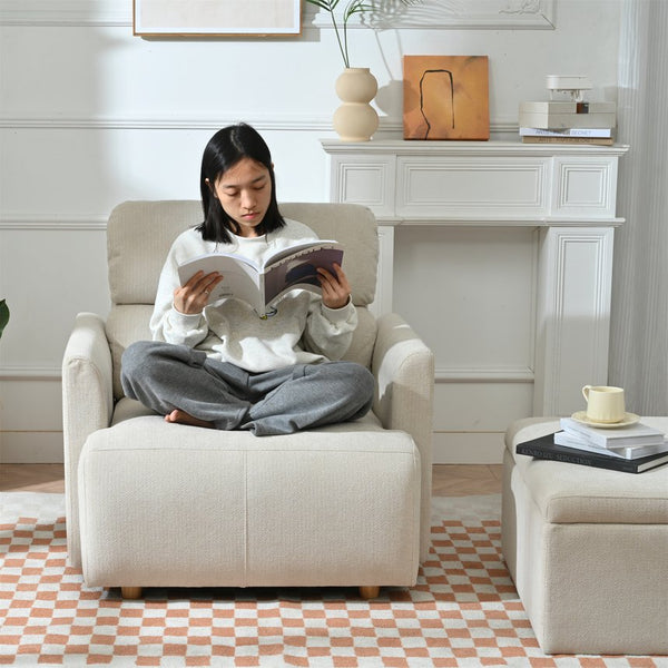 English Elm Oversized Storage Ottoman Accent Chair with Deep Wide Seat, Mid-Century Upholstered Lounge Sofa for Cozy Reading and Relaxation Beige+Grey W1028S00044