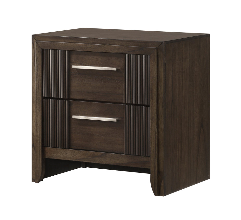 English Elm 1pc Modern 2-Drawer Nightstand with Wood-Pattern Fronts and Round Knobs, Sleek Gunmetal Finish Brown 27 L x 19.5 W x 27 H B2741P346359