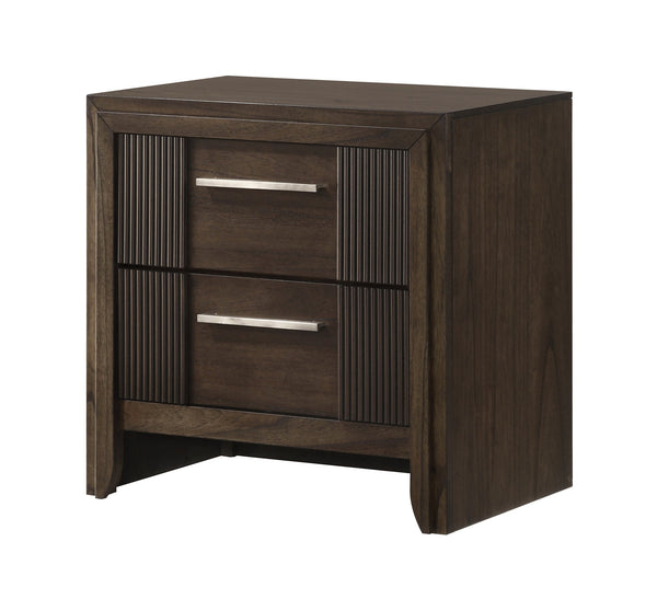 English Elm 1pc Modern 2-Drawer Nightstand with Wood-Pattern Fronts and Round Knobs, Sleek Gunmetal Finish Brown 27 L x 19.5 W x 27 H B2741P346359