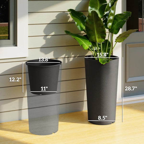 English Elm Tall Stackable Polypropylene Outdoor Planters Set of 2 Tapered Patio Flower Pots T3971P454911