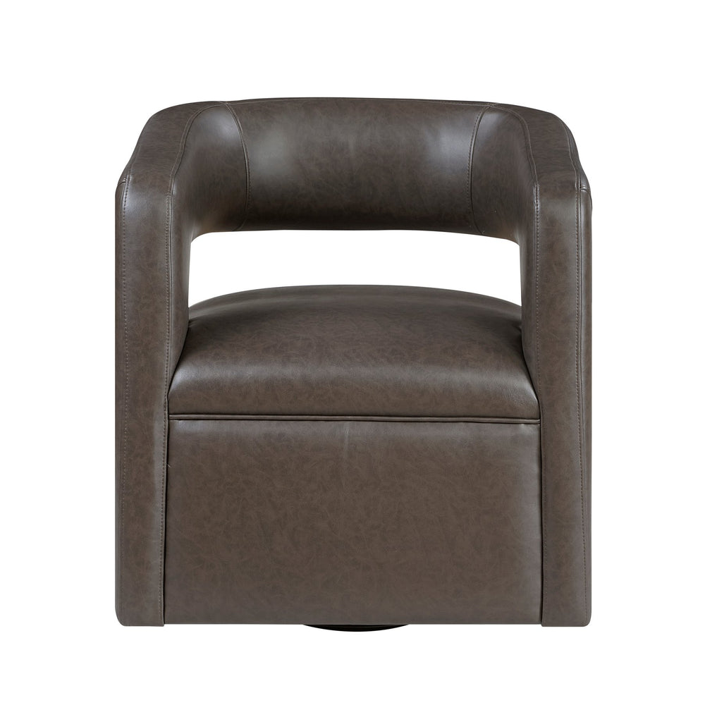 English Elm Modern Faux Leather Swivel Chair with Barrel Back Plush Foam Padding Pocket Coil Support 360° Base Dark Coffee 30 L x 29.5 W x 32.5 H B011P395596