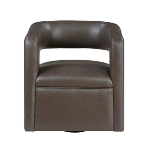 English Elm Modern Faux Leather Swivel Chair with Barrel Back Plush Foam Padding Pocket Coil Support 360° Base Dark Coffee 30 L x 29.5 W x 32.5 H B011P395596