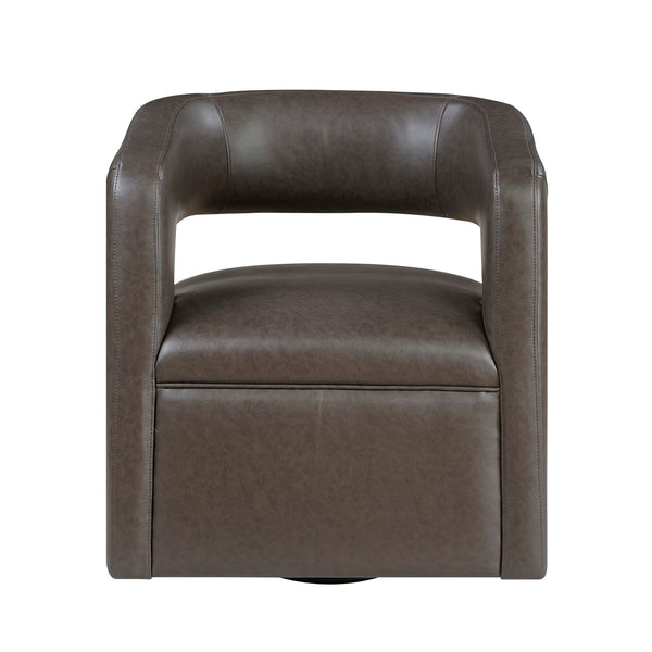 English Elm Modern Faux Leather Swivel Chair with Barrel Back Plush Foam Padding Pocket Coil Support 360° Base Dark Coffee 30 L x 29.5 W x 32.5 H B011P395596