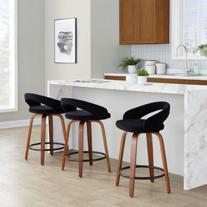 English Elm Fixed-height Velvet Swivel Counterstools with Walnut Bentwood Legs for Kitchen Islands B202S01759