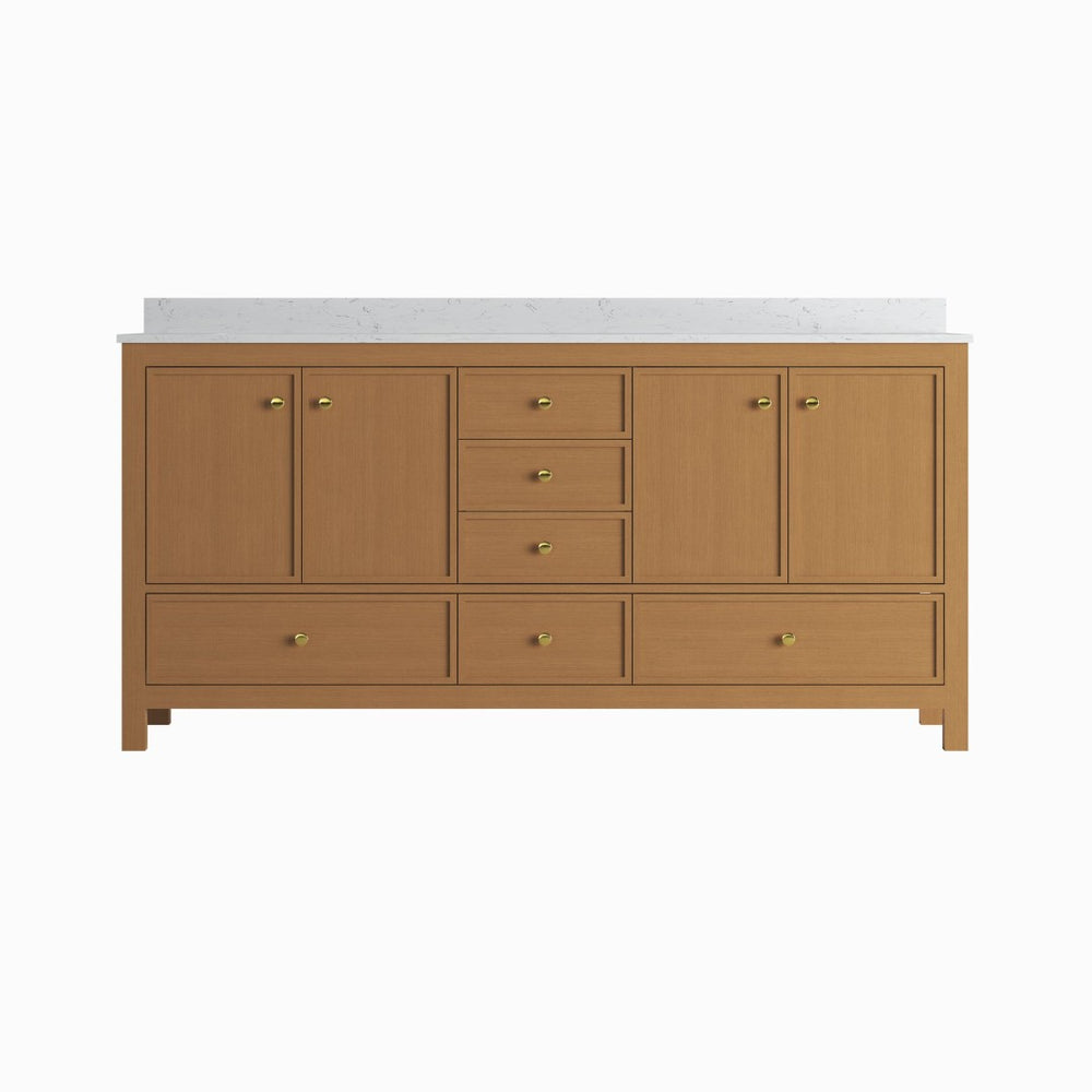 English Elm 72" Double Sink Vanity with Carrara Marble Top Soft Close Solid Wood Brown Oak T3785P442247